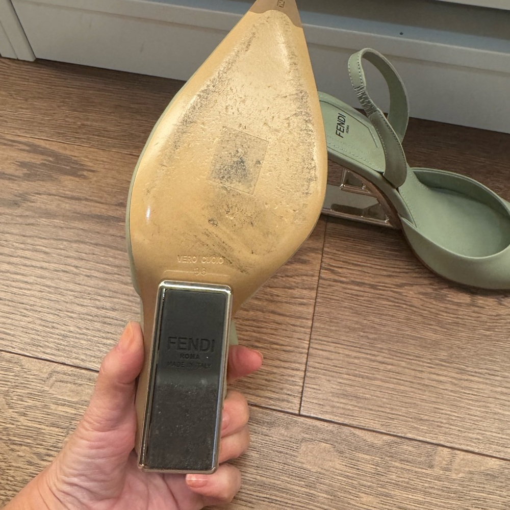 Fendi Green Slingback Heels with Silver Accents - Picture 6 of 9